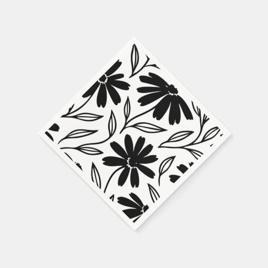Black Ink Daisies Boho Brautparty Serviette (Ecke)