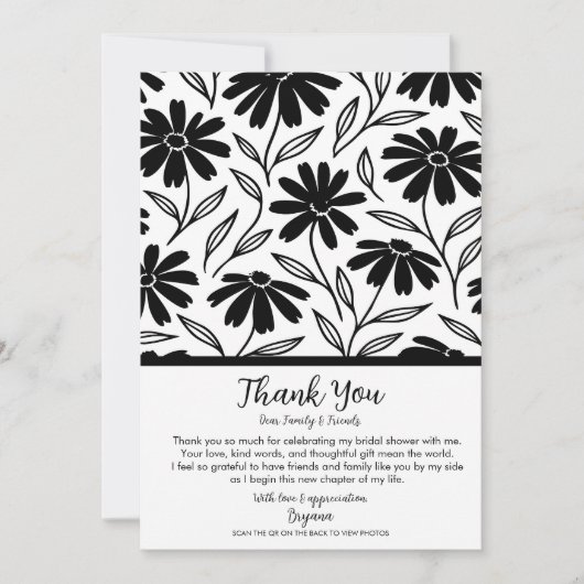Black Ink Daisies Boho Brautparty Vielen Dank Einladung (Vorderseite)