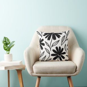 Black Ink Daisies Boho Kissen