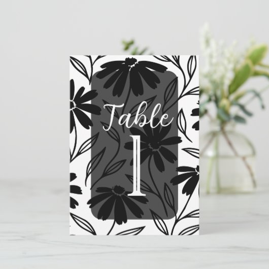 Black Ink Daisies Boho Tischnummern (Stehend Vorderseite)