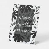 Black Ink Daisies Boho Tischnummern Tafelzeichen Sockelschild (Vorderseite)