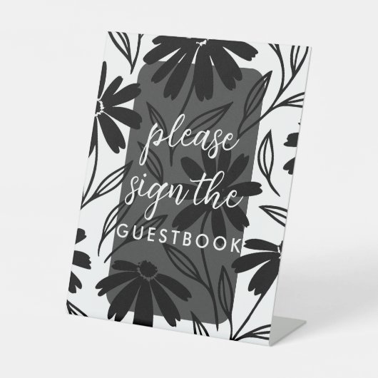 Black Ink Daisies Boho Tischnummern Tafelzeichen Sockelschild (Vorderseite)