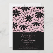 Black Ink Daisies Pink Boho Brautparty Einladung (Vorderseite)