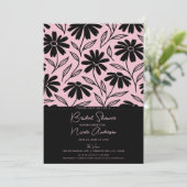 Black Ink Daisies Pink Boho Brautparty Einladung (Stehend Vorderseite)