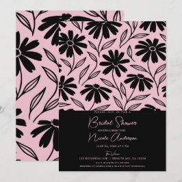 Black Ink Daisies Pink Boho Brautparty Einladung
