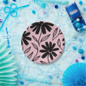 Black Ink Daisies Pink Boho Brautparty Pappteller (Party)