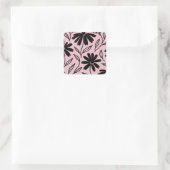 Black Ink Daisies Pink Boho Brautparty Quadratischer Aufkleber (Tasche)