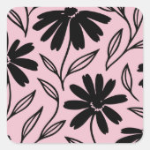 Black Ink Daisies Pink Boho Brautparty Quadratischer Aufkleber (Vorderseite)
