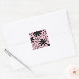 Black Ink Daisies Pink Boho Brautparty Quadratischer Aufkleber