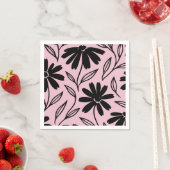 Black Ink Daisies Pink Boho Brautparty Serviette (Beispiel)