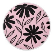 Black Ink Daisies Pink Boho Keramikknauf (Vorderseite)