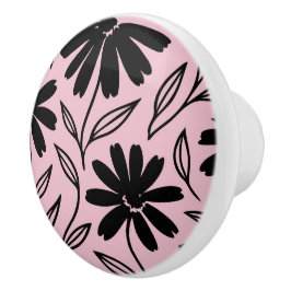 Black Ink Daisies Pink Boho Keramikknauf