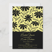 Black Ink Daisies Yellow Boho Brautparty Einladung (Vorderseite)