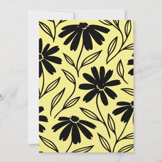 Black Ink Daisies Yellow Boho Brautparty Einladung (Rückseite)