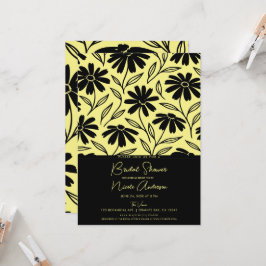 Black Ink Daisies Yellow Boho Brautparty Einladung