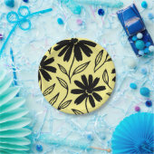 Black Ink Daisies Yellow Boho Brautparty Pappteller (Party)