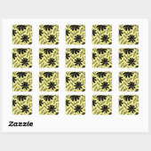 Black Ink Daisies Yellow Boho Brautparty Quadratischer Aufkleber (Blatt)