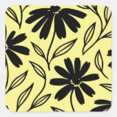 Black Ink Daisies Yellow Boho Brautparty Quadratischer Aufkleber (Vorderseite)