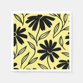 Black Ink Daisies Yellow Boho Brautparty Serviette