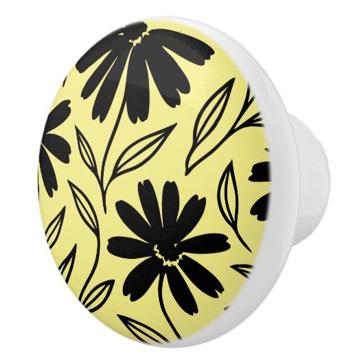 Black Ink Daisies Yellow Boho Keramikknauf (Rechts)