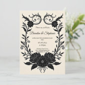 Black Ink Floral Vintage Goth Wedding Einladung (Stehend Vorderseite)