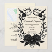 Black Ink Floral Vintage Goth Wedding Einladung (Vorne/Hinten)