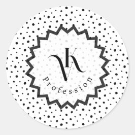 Black ink Improvisation polka dots Monogram. Runder Aufkleber