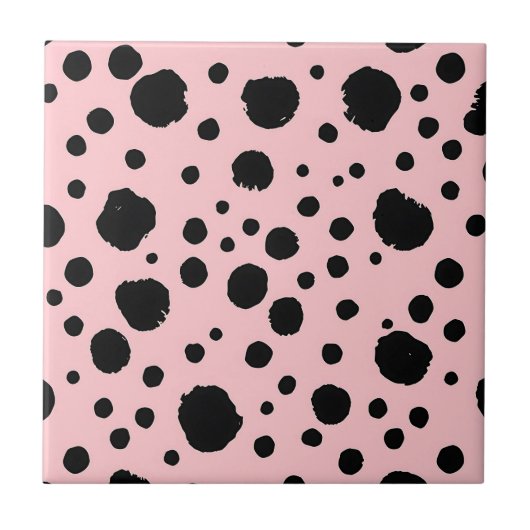 Black Ink Spots Pink Polka Pattern Fliese (Vorderseite)