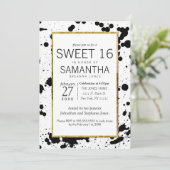 Black Ink Spritzer und Gold Sweet 16 Einladungen (Stehend Vorderseite)