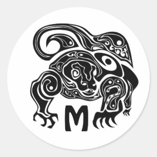 Black Ink Tribal Komo Dragon Silhouette Runder Aufkleber