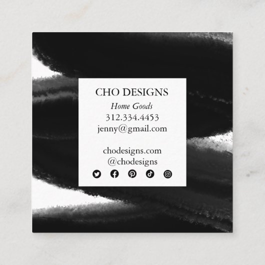 Black Inky Paint Bold Brushstroke Order Danke Quadratische Visitenkarte (Rückseite)