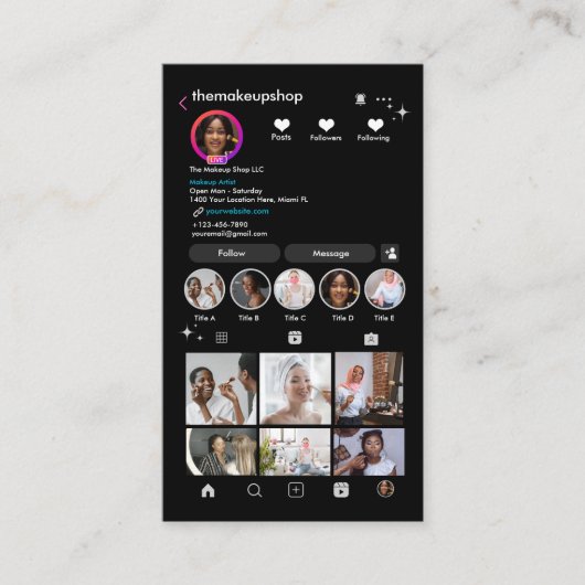 Black Instagram QR CODE Visitenkarte (Vorderseite)