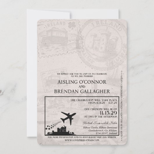 Black Ireland Passport Hochzeitseinladung Einladung (Vorderseite)