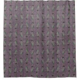 Black Iris on an antique tapestry Duschvorhang