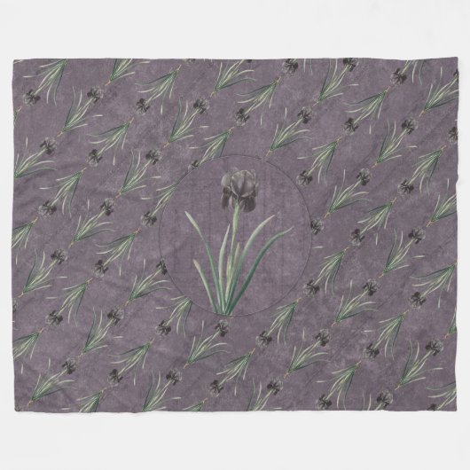 Black Iris on an antique tapestry Fleecedecke (Vorderseite (Horizontal))