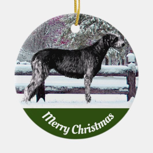 Black Irish Wolfhound First Snow Keramik Ornament (Vorne)