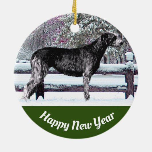 Black Irish Wolfhound First Snow Keramik Ornament (Hinten)