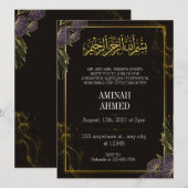 Black Islamic Gold Floral aqiqah Einladung (Vorne/Hinten)