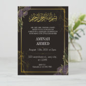 Black Islamic Gold Floral aqiqah Einladung (Stehend Vorderseite)