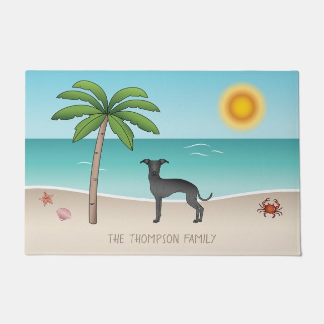 Black Italian Greyhound am Tropical Summer Beach Fußmatte (Vorderseite)