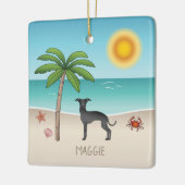 Black Italian Greyhound am Tropical Summer Beach Keramikornament (Links)