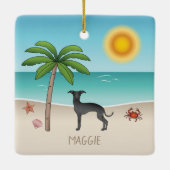 Black Italian Greyhound am Tropical Summer Beach Keramikornament (Rückseite)