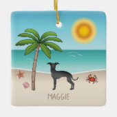 Black Italian Greyhound am Tropical Summer Beach Keramikornament (Vorderseite)