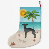 Black Italian Greyhound am Tropical Summer Beach Kleiner Weihnachtsstrumpf (Rückseite)