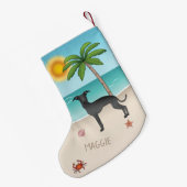 Black Italian Greyhound am Tropical Summer Beach Kleiner Weihnachtsstrumpf (Rückseite (Hängend))