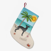Black Italian Greyhound am Tropical Summer Beach Kleiner Weihnachtsstrumpf (Vorderansicht (hängend))