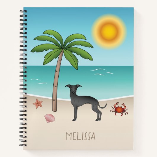 Black Italian Greyhound am Tropical Summer Beach Notizblock (Vorderseite)