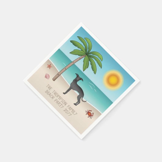 Black Italian Greyhound am Tropical Summer Beach Serviette (Ecke)