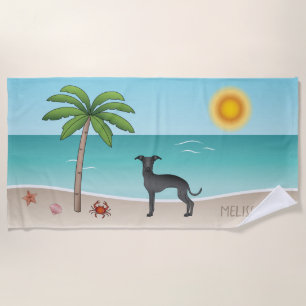 Black Italian Greyhound at Tropical Summer Beach - Strandtuch