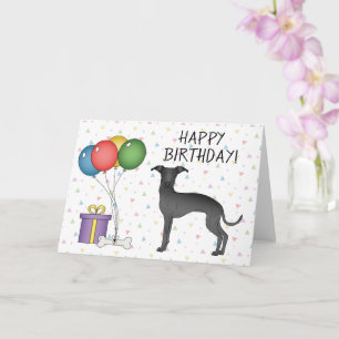 Black Italian Greyhound Cartoon Hund Happy Birthda Karte
